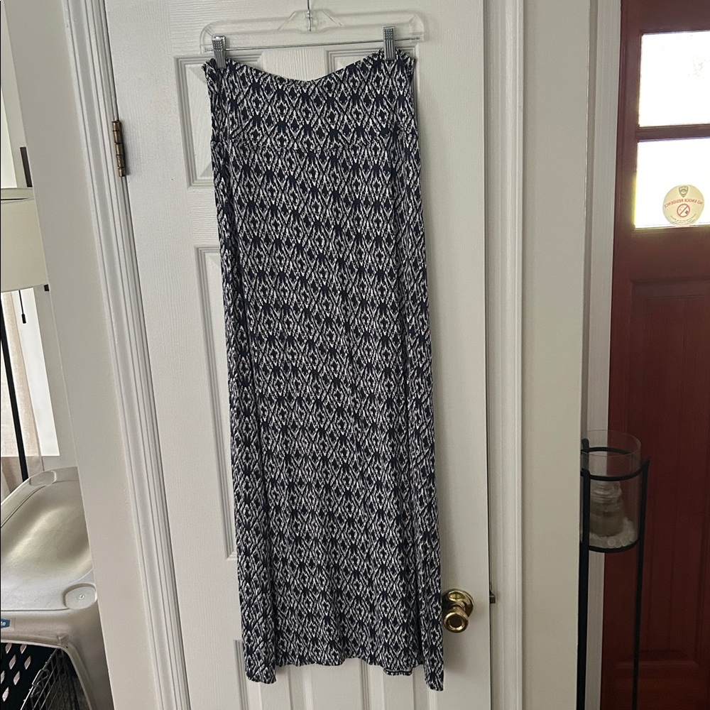 Indigo Blue and White Ikat Patterned Maxi Skirt  from Max Studio
